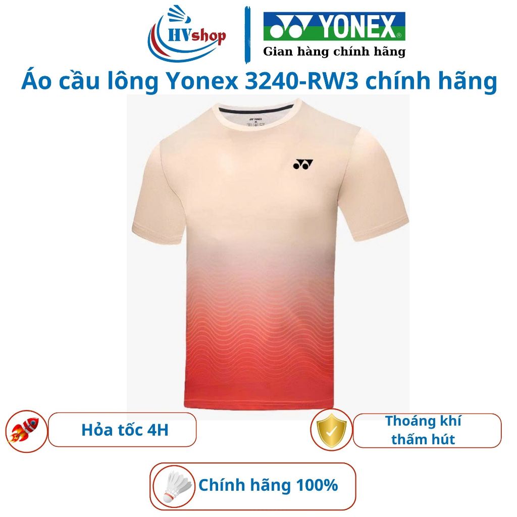 Áo cầu lông Yonex chính hãng 3240-RW3, thoáng khí, thấm hút mồ hôi tốt - HVShop