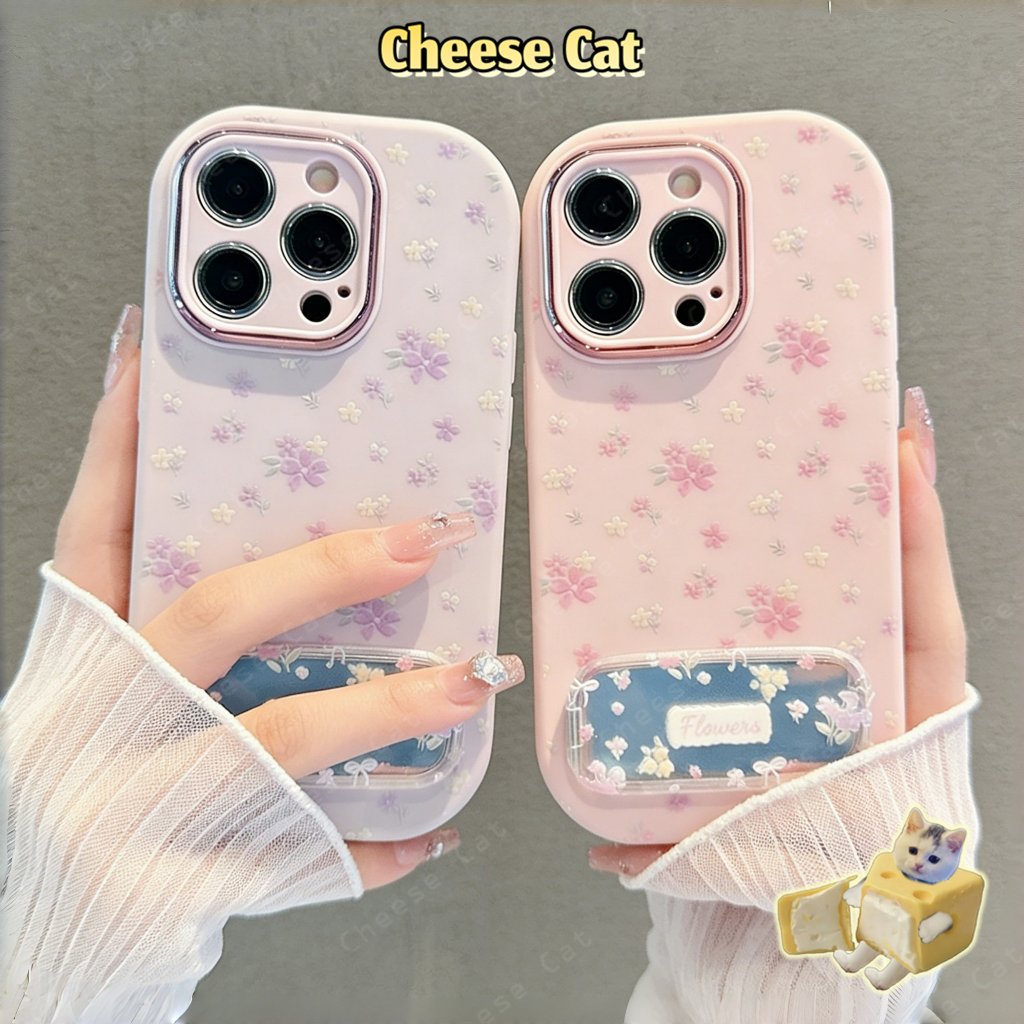 Vỏ điện thoại hoa hồng tím có gương mỹ phẩm cho iPhone Xs Max XR 11 12 13 14 15 16 17 Pro Max Plus 17 Air 7 8 Plus SE