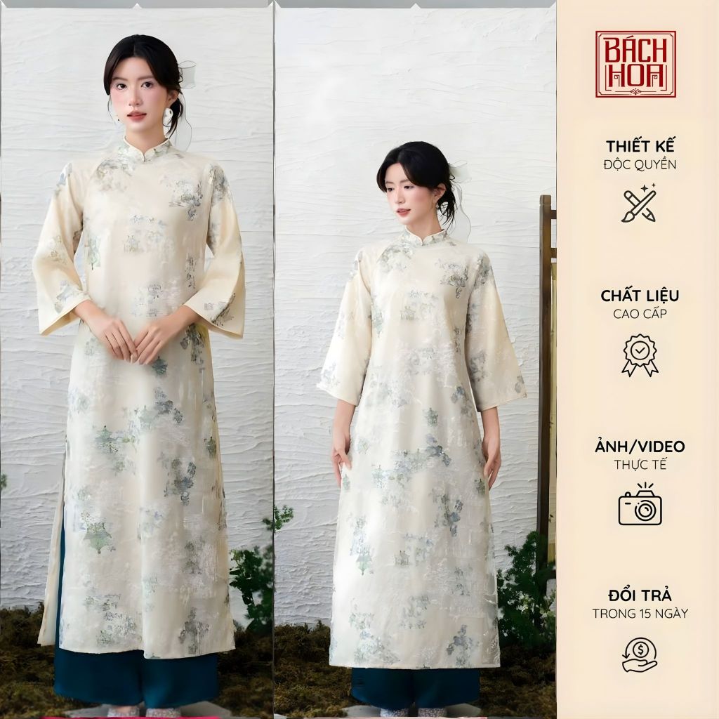 Áo Dài Cách Tân Thủy Mặc May Dáng Suông Cổ Cao 4 Tà Né Tay,Cổ Phù Hợp Dự Tiệc ,Lễ Tết_Áo Dài Bh10
