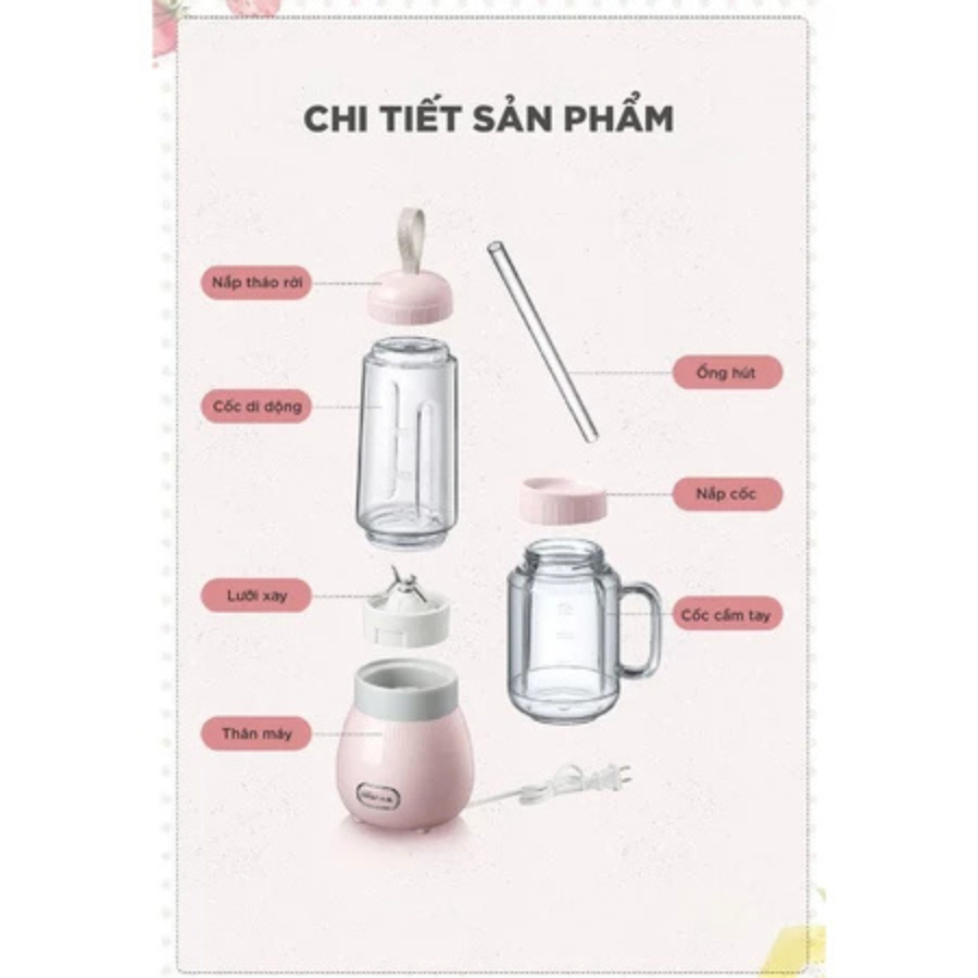 Máy Xay Sinh Tố Cầm Tay 0.4L Bear LLJ-C04W1 (BL-4H04M) - 150W, 2 Cối Xay Đá Viên - Hàng Chính Hãng