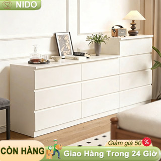 Nido Tủ Ngăn Kéo Gỗ MDF Cao Cấp - Tủ Để Đồ, Decor Phòng Khách 6 Ngăn Kéo (120x41x69cm)