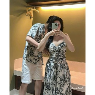 Set đồ đôi hoạ tiết đen trăng basic cực dề mặc dành cho couple mặc đi biển du lịch năng động sang xịn - Baotrang.clothes