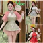 QC_ Set váy ngắn, set hán phục cách tân áo Gấm cổ tàu đính nơ khoét giọt nước + váy Tơ lót quần