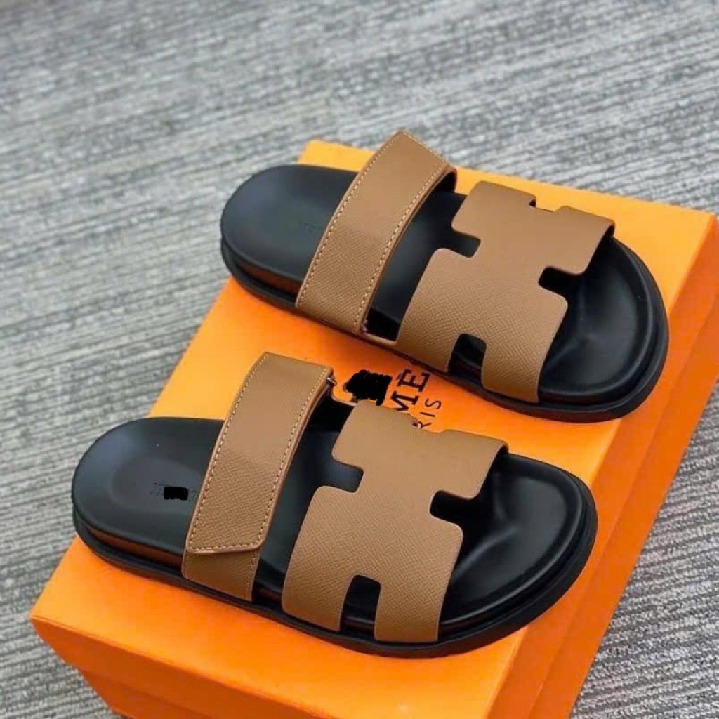 ]l Dép Lê Quai Ngang Chữ Sandal Quai Dán Nâu - Điểm Nhấn Màu Cao Cấp Loại 1 Full Box