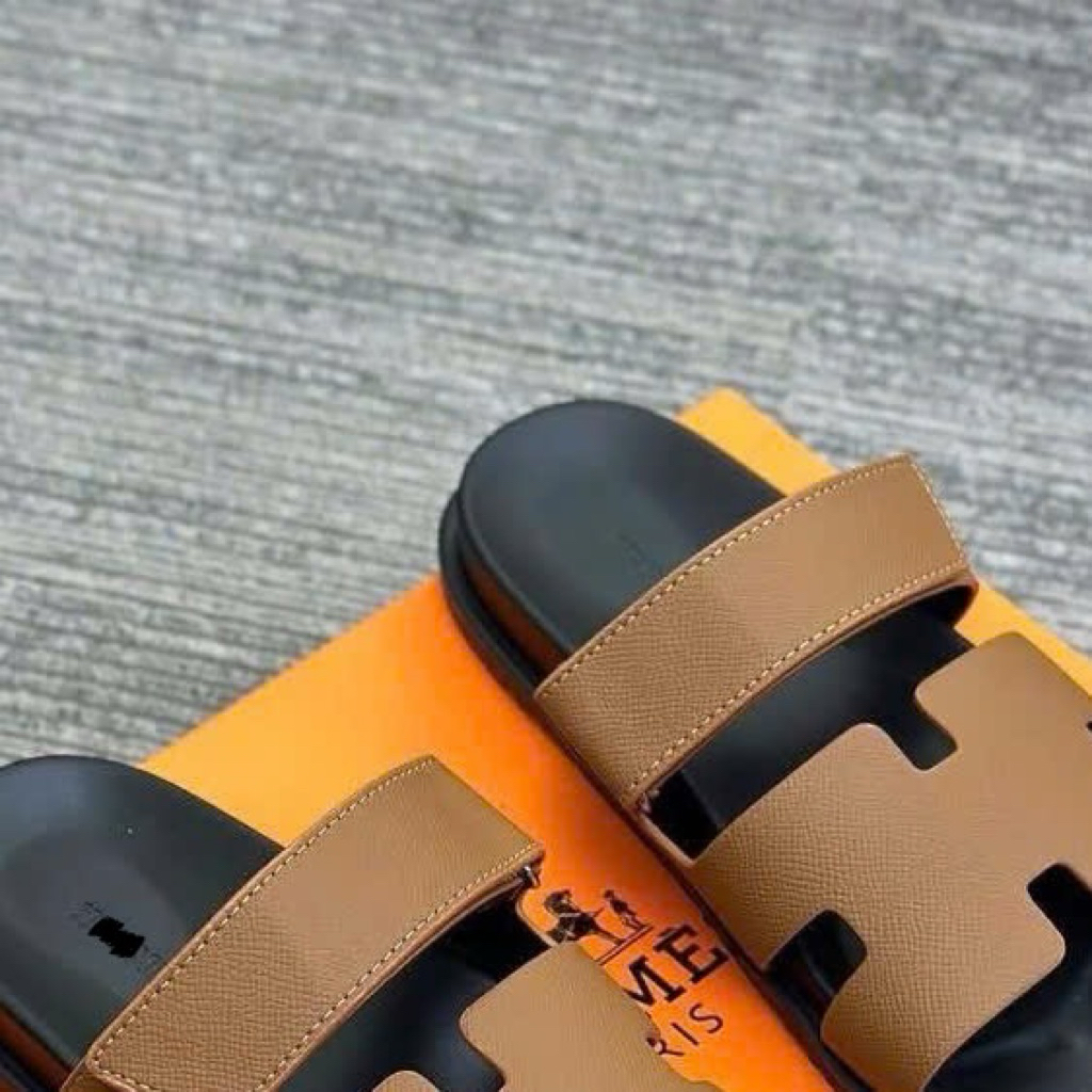 ]l Dép Lê Quai Ngang Chữ Sandal Quai Dán Nâu - Điểm Nhấn Màu Cao Cấp Loại 1 Full Box