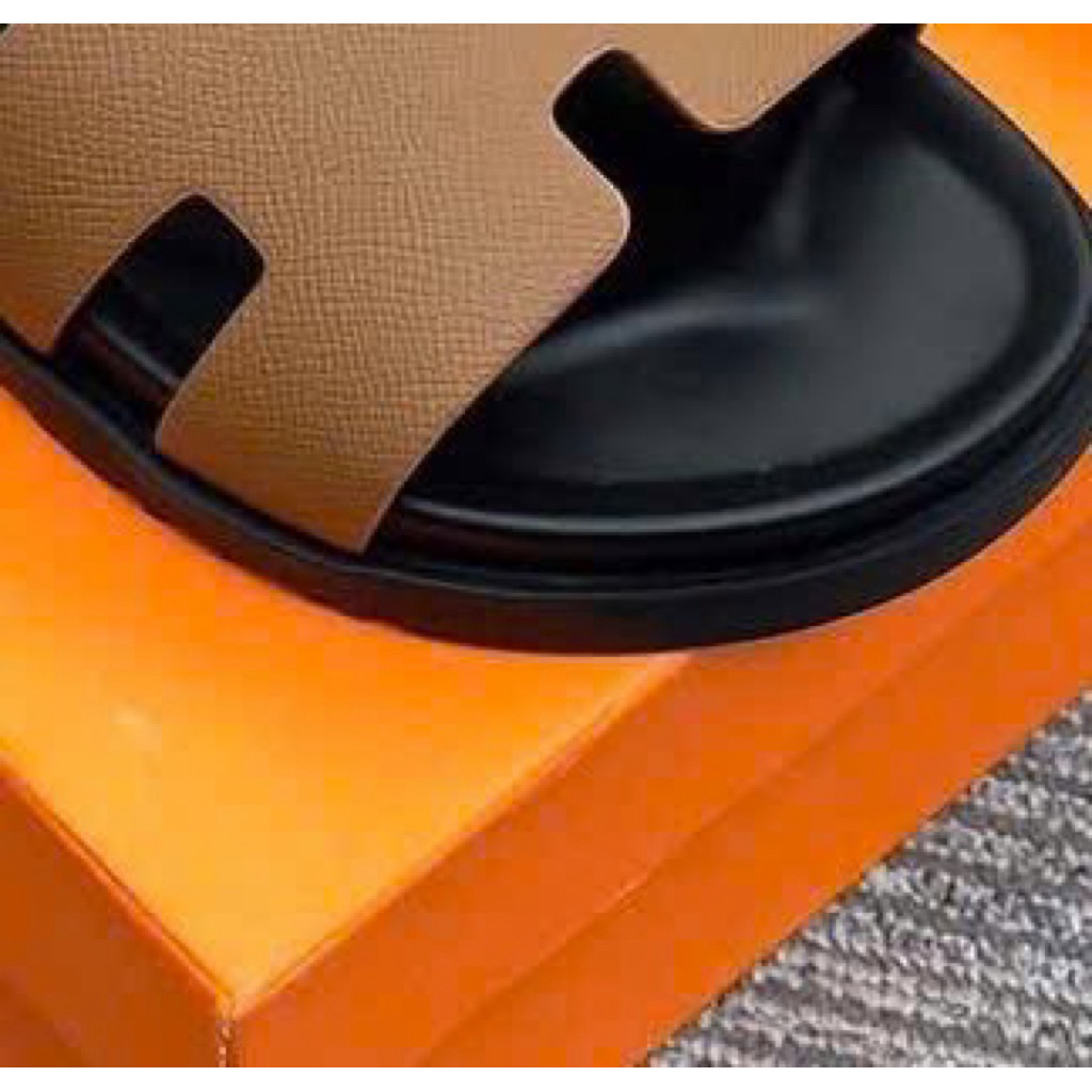 ]l Dép Lê Quai Ngang Chữ Sandal Quai Dán Nâu - Điểm Nhấn Màu Cao Cấp Loại 1 Full Box