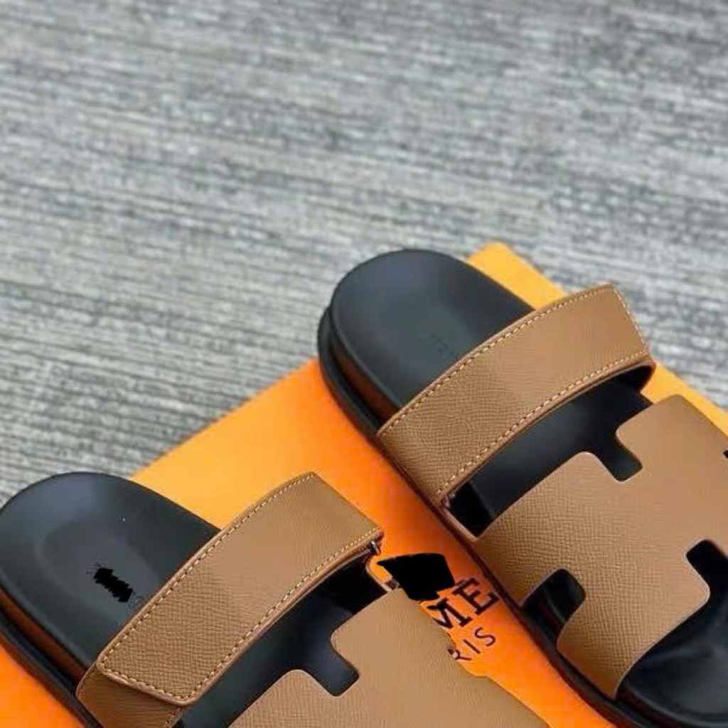 ]l Dép Lê Quai Ngang Chữ Sandal Quai Dán Nâu - Điểm Nhấn Màu Cao Cấp Loại 1 Full Box