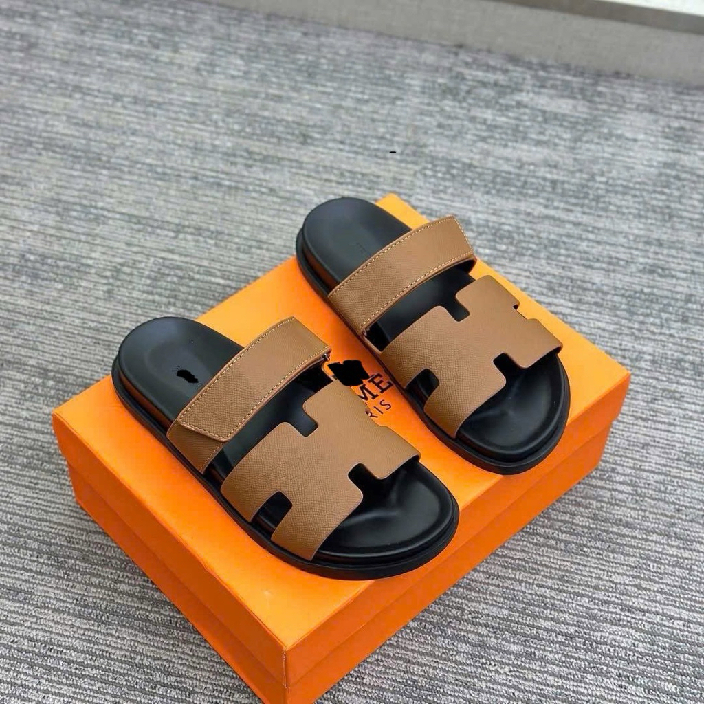 ]l Dép Lê Quai Ngang Chữ Sandal Quai Dán Nâu - Điểm Nhấn Màu Cao Cấp Loại 1 Full Box