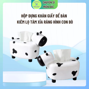 Hộp Đựng Khăn Giấy Để Bàn Ăn Kiêm Lọ Tăm Xỉa Răng Đa Năng Hình Con Bò Sữa Đáng Yêu
