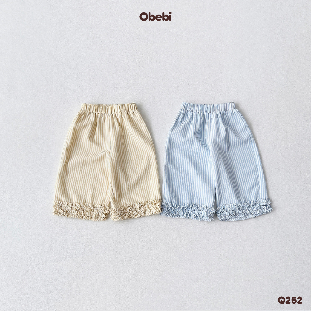 Quần Dài Kẻ Sọc Bé Gái Mùa Hè Bèo Nhún Gấu Obebi 8-22KG Q252