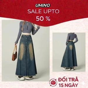 Váy jeans dáng dài cạp cao, váy bò Xanh Bụi phong cách thời trang Hàn Quốc E1