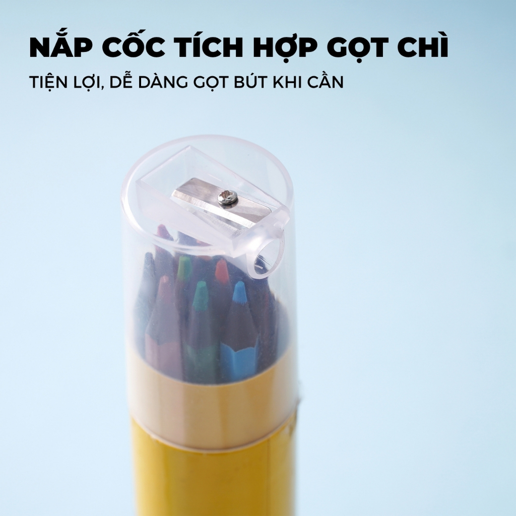 [Kèm Gọt Trên Nắp] Bút Chì Màu Dạng Cốc 12/18/24 Màu Màu Chì Gỗ Đen Cao Cấp Tô Màu Vẽ Tranh Phác Thảo, Màu Tươi Sáng Mịn