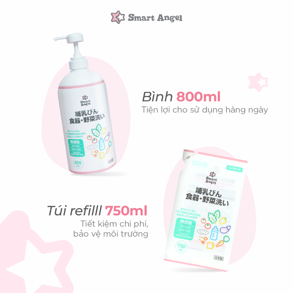 [DATE 12/2026] Combo Bình Nước Rửa Bình 800ml + Túi Nước Rửa Bình 750ml