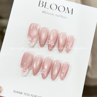 [B94] Móng úp thiết kế hồng ánh trăng nơ ruy băng dễ thương không vướng Bloom.nailbox