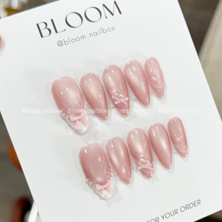[B94] Móng úp thiết kế hồng ánh trăng nơ ruy băng dễ thương không vướng Bloom.nailbox