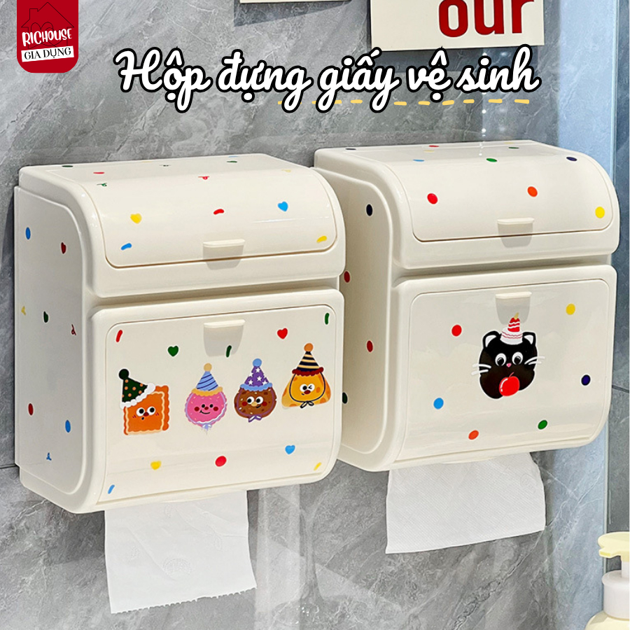 Hộp Đựng Giấy Vệ Sinh Dán Tường Chống Nước, Hộp Đựng Giấy Nhà Tắm Có Ngăn Đựng Đồ Không Cần Khoan