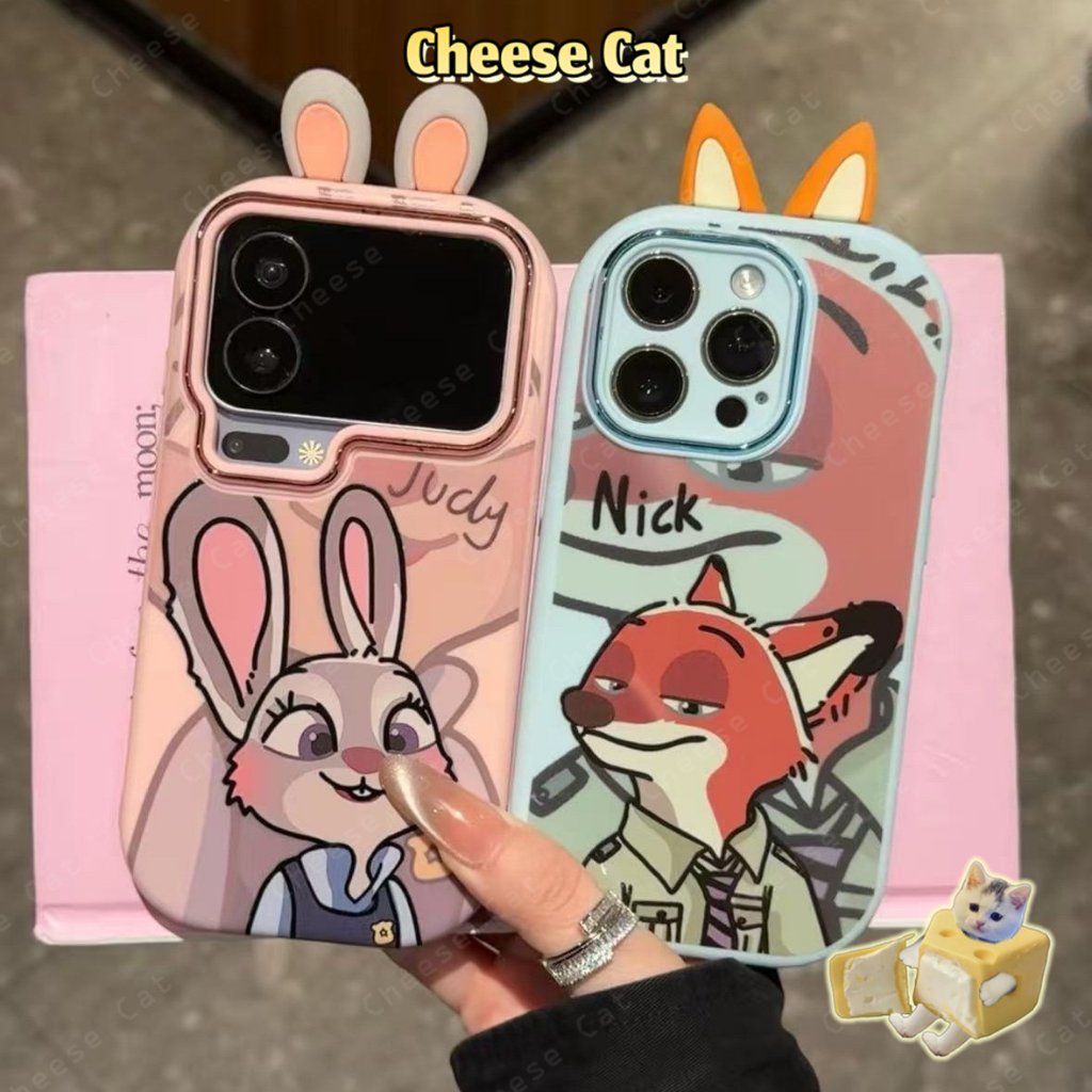 cáo Ốp iPhone cặp tai thỏ kèm đế gương cho iPhone 11 12 13 14 15 16 17 Pro Max Plus 17 Air Xs Max XR 7 8 Plus SE