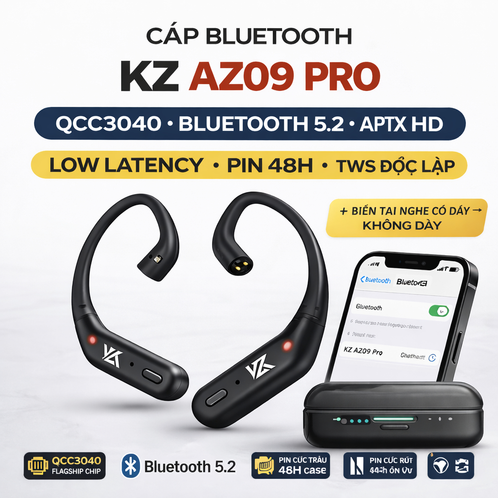 Cáp Bluetooth 5.2 KZ AZ09 Pro TWS không dây cho Tai Nghe KZ QKZ CCA ...