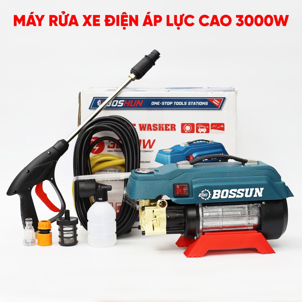 Máy rửa xe áp lực nước BOSSUN BS-PW3000W, Công suất 3000W, Dây Đồng 100% kèm dây xịt 12M
