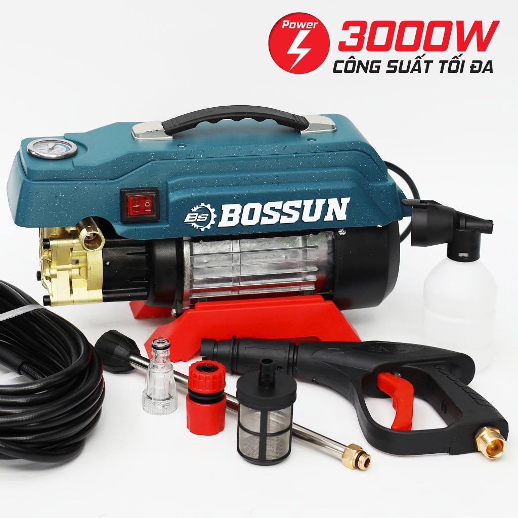 Máy rửa xe áp lực nước BOSSUN BS-PW3000W, Công suất 3000W, Dây Đồng 100% kèm dây xịt 12M