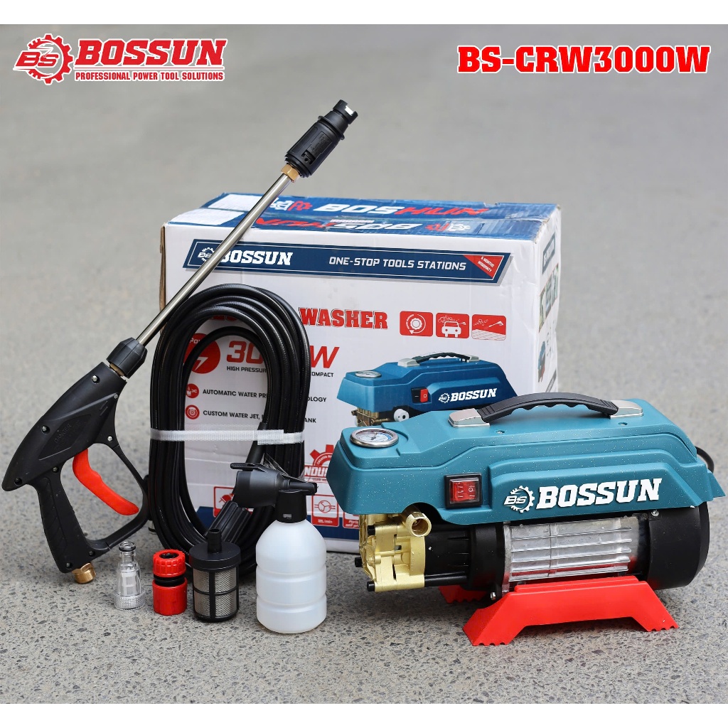 Máy rửa xe áp lực nước BOSSUN BS-PW3000W, Công suất 3000W, Dây Đồng 100% kèm dây xịt 12M