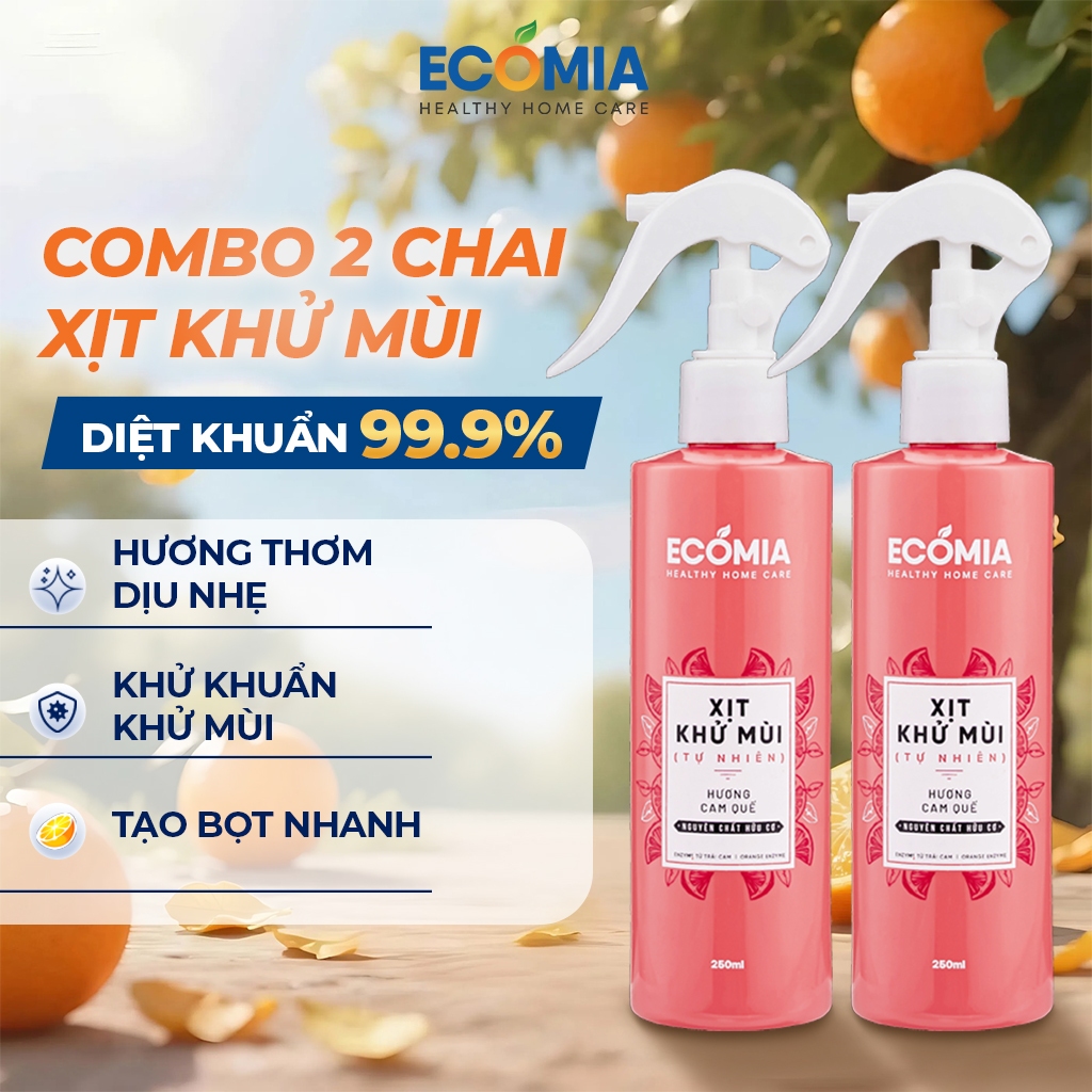 Combo 2 Xịt Phòng Hương Cam Quế ECOMIA Giúp Khử Mùi Ẩm Mốc, Phòng Ngủ, Nhà Vệ Sinh, Phòng Khách, Bếp, Hương Thơm Dễ Chịu
