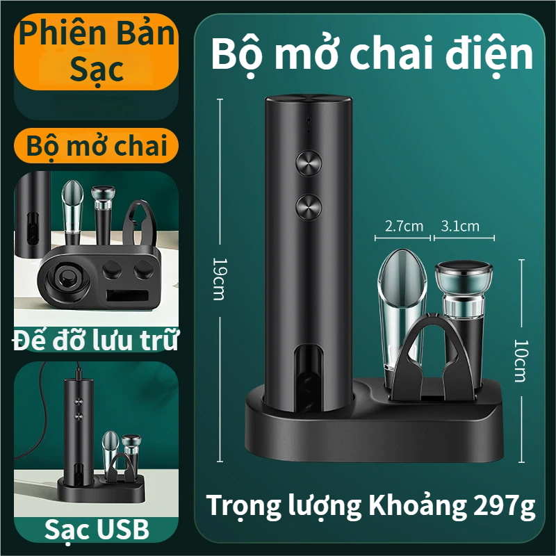 Dụng Cụ Mở Rượu Vang Điện Tự Động Cao Cấp Mở Nút Trong 7 Giây Không Gãy Nút Bộ Quà Tặng Mở Rượu Vang Đầy Đủ Cho Phòng Ba