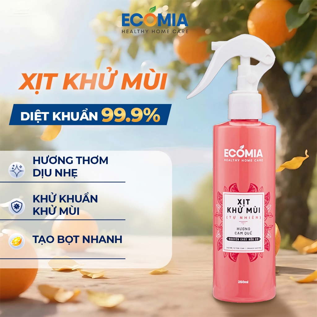 Xịt Phòng Hương Cam Quế ECOMIA Giúp Khử Mùi Ẩm Mốc, Phòng Ngủ, Nhà Vệ Sinh, Phòng Khách, Bếp, Hương Thơm Dễ Chịu