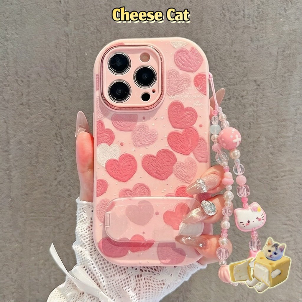Ốp lưng iphone màu hồng tình yêu đơn giản có đế gương cho iPhone 11 12 13 14 15 16 17 Pro Max Plus 17 Air 7P Xs Max XR