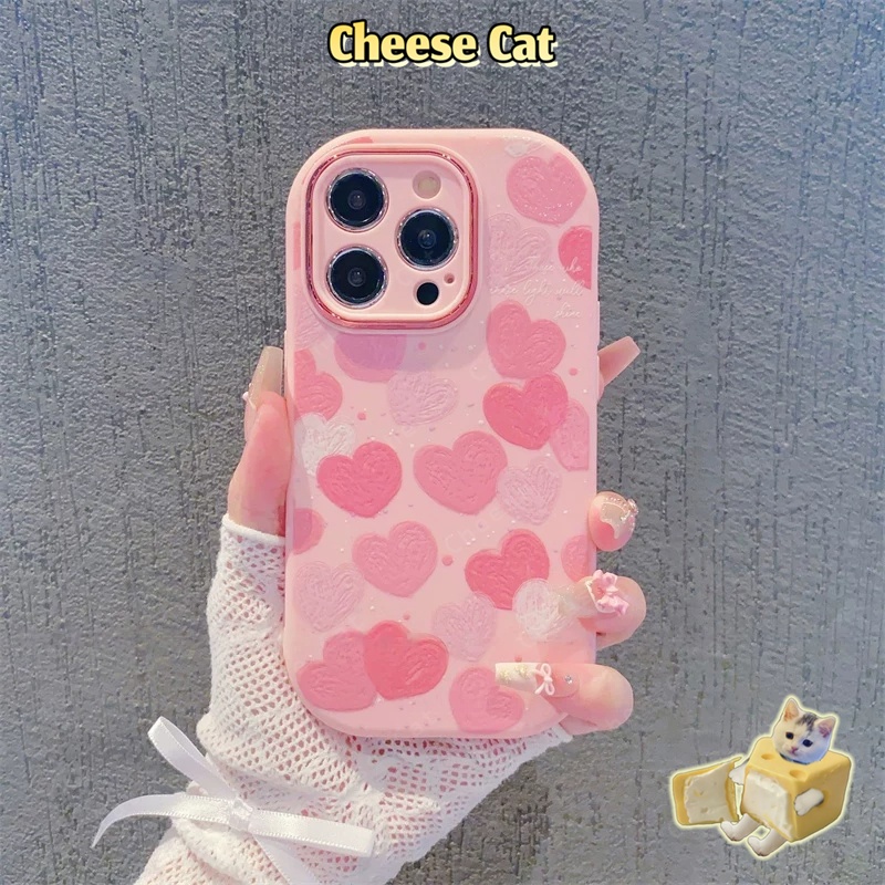 Ốp lưng iphone màu hồng tình yêu đơn giản có đế gương cho iPhone 11 12 13 14 15 16 17 Pro Max Plus 17 Air 7P Xs Max XR