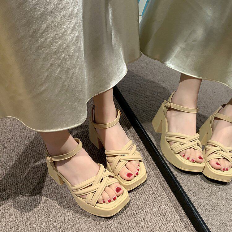 QUÀ TẶNG 01 CHUN TÓC--------------------------------Sandal Cao Gót Quai Chéo Gót Trụ – Thanh Lịch, Tôn Dáng & Dễ Phối Đồ