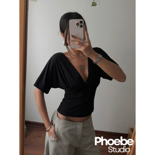 Áo Cánh Dơi Dáng Ôm Cổ V Nhún Eo - Phoebe Studio [AO00331]