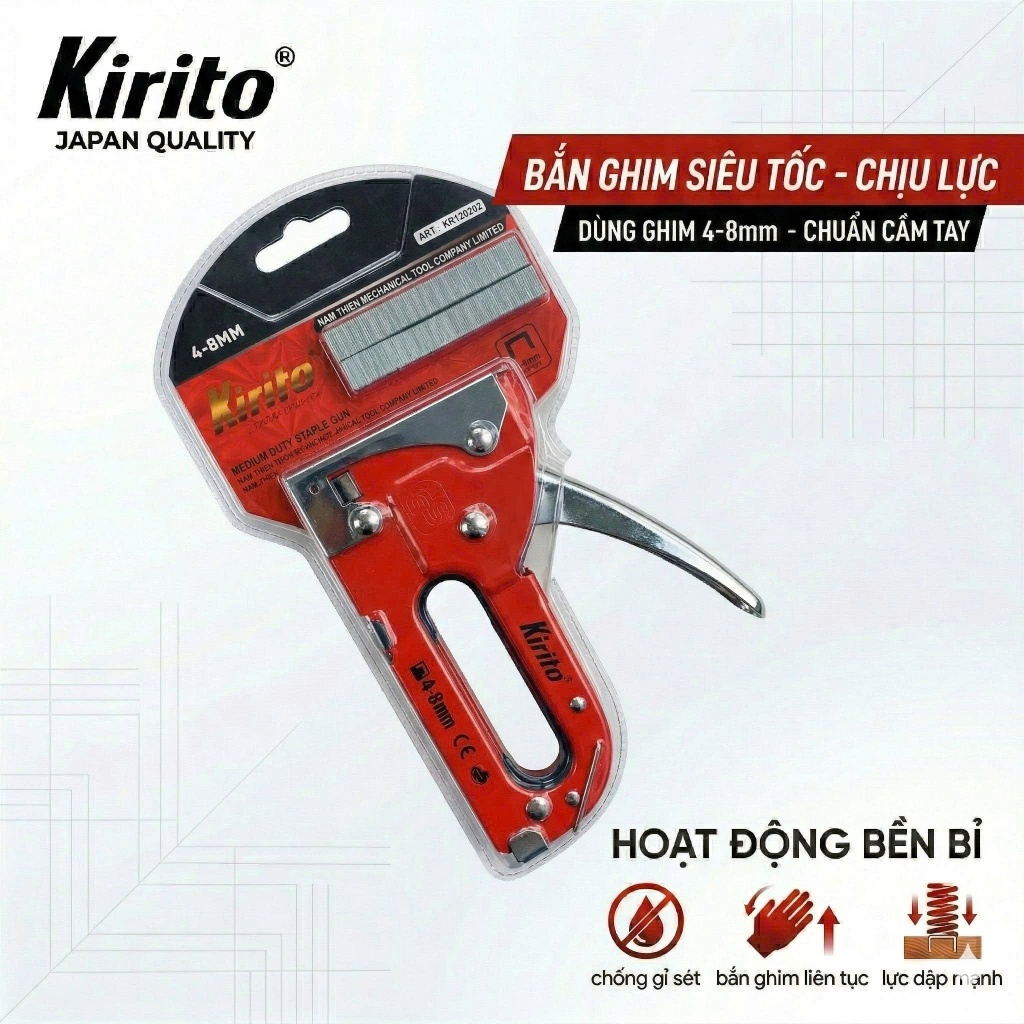 Máy Bắn Ghim Gỗ Cầm Tay Chính Hãng Kirito, Bấm Ghim 4-8mm & 4-14mm, Có Núm Chỉnh Lực