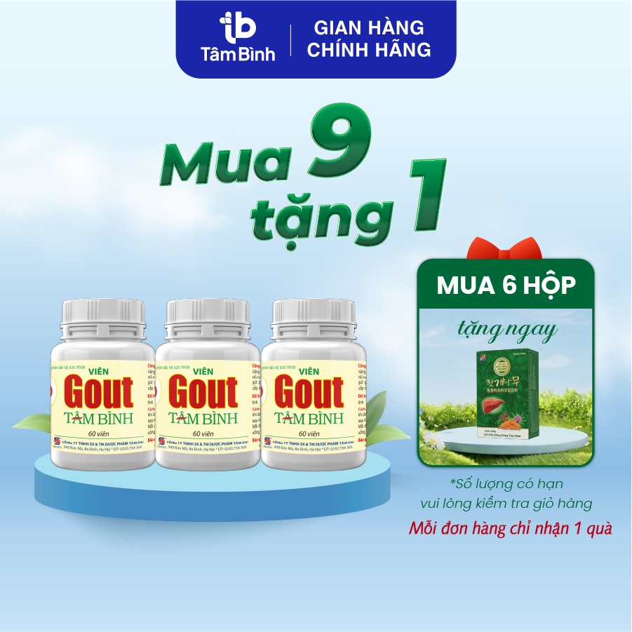 Combo 9 hộp Viên Gout Tâm Bình, hỗ trợ giảm triệu chứng đau do gút, hỗ trợ lợi tiểu, tăng đào thải axit uric