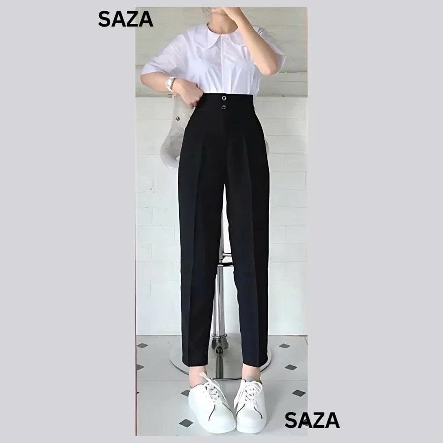 Quần tây nữ đi học 2 nút khuy cúc dọc cài lưng cao dáng quần baggy vải nữ học sinh cấp 3 dày co giãn nhẹ đi học đi làm
