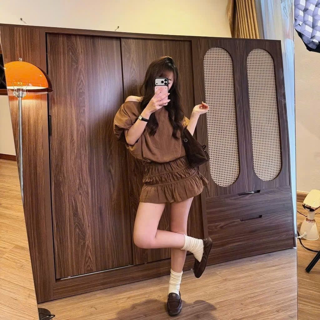 Set Bộ Áo Kiểu Trễ Vai Mix Chân Váy Nhún Dễ Thương Dễ Mặc - Set Đồ Nữ Đi Chơi Thanh Lịch Dễ Phối Joolate H033