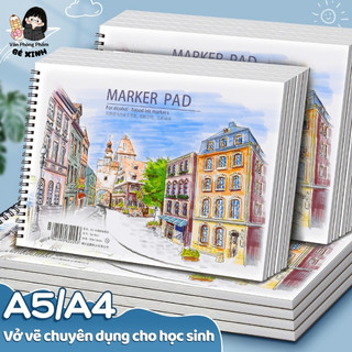 Vở vẽ A4/A5 giấy dày mịn – Sổ vẽ mỹ thuật cho học sinh, vẽ marker màu nước không lem 