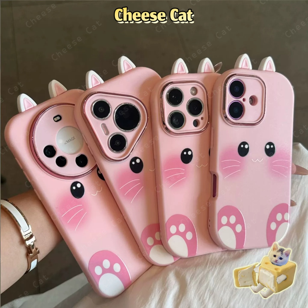 Ốp lưng iPhone tai mèo ba chiều màu hồng siêu dễ thương cho iPhone 13 12 11 14 15 16 17 Pro Max 17 Air 7 8 SE Xs Max XR