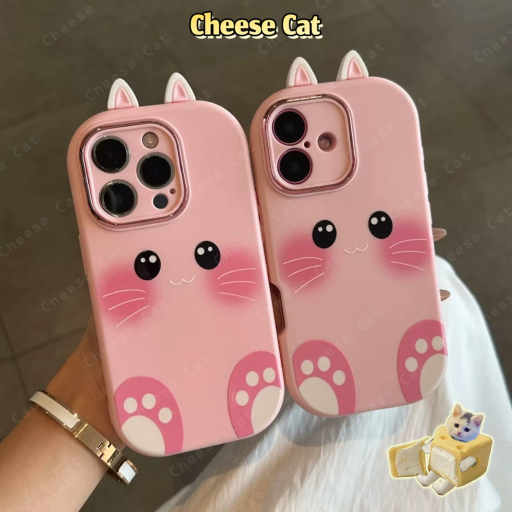 Ốp lưng iPhone tai mèo ba chiều màu hồng siêu dễ thương cho iPhone 13 12 11 14 15 16 17 Pro Max 17 Air 7 8 SE Xs Max XR