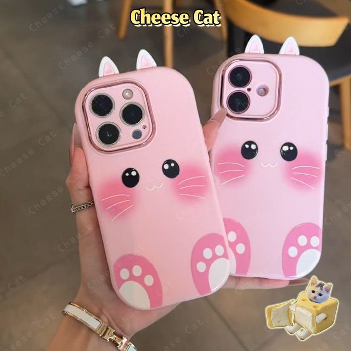 Ốp lưng iPhone tai mèo ba chiều màu hồng siêu dễ thương cho iPhone 13 12 11 14 15 16 17 Pro Max 17 Air 7 8 SE Xs Max XR