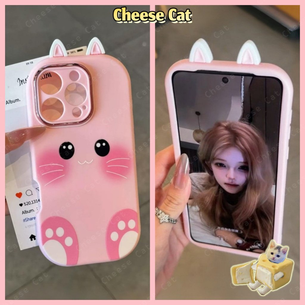 Ốp lưng iPhone tai mèo ba chiều màu hồng siêu dễ thương cho iPhone 13 12 11 14 15 16 17 Pro Max 17 Air 7 8 SE Xs Max XR