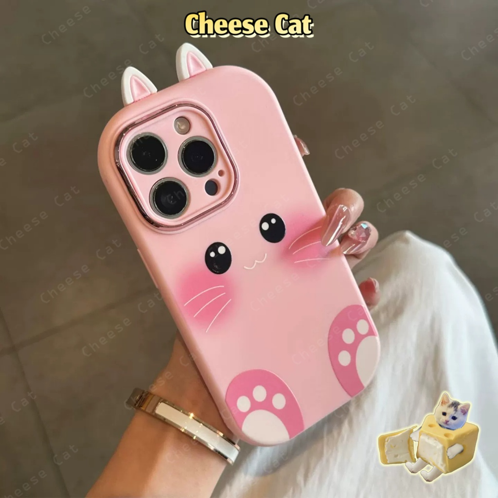 Ốp lưng iPhone tai mèo ba chiều màu hồng siêu dễ thương cho iPhone 13 12 11 14 15 16 17 Pro Max 17 Air 7 8 SE Xs Max XR