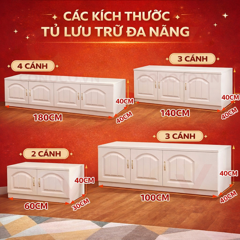CONOCO Tủ lưu trữ đa năng có cánh 60-180cm, gỗ chuẩn E1 chống ẩm mốc, kệ tivi/tủ giày