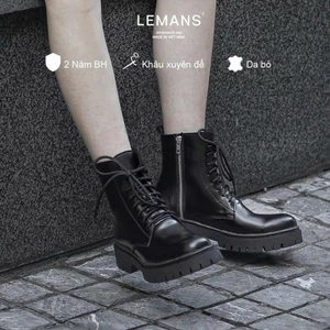 Giày nam Chunky Classic Combat Boots LEMANS - Da bò nguyên tấm - Đế cao 5cm - Bảo hành 24 tháng