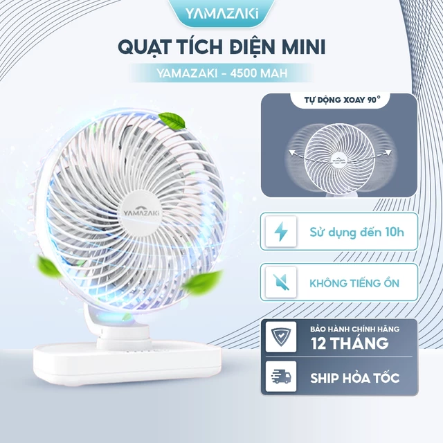Quạt tích điện mini 4500mAh 4 màu quạt tích điện để bàn có thể xoay 90° để bàn thiết kế 4 tốc độ YAMAZAKI