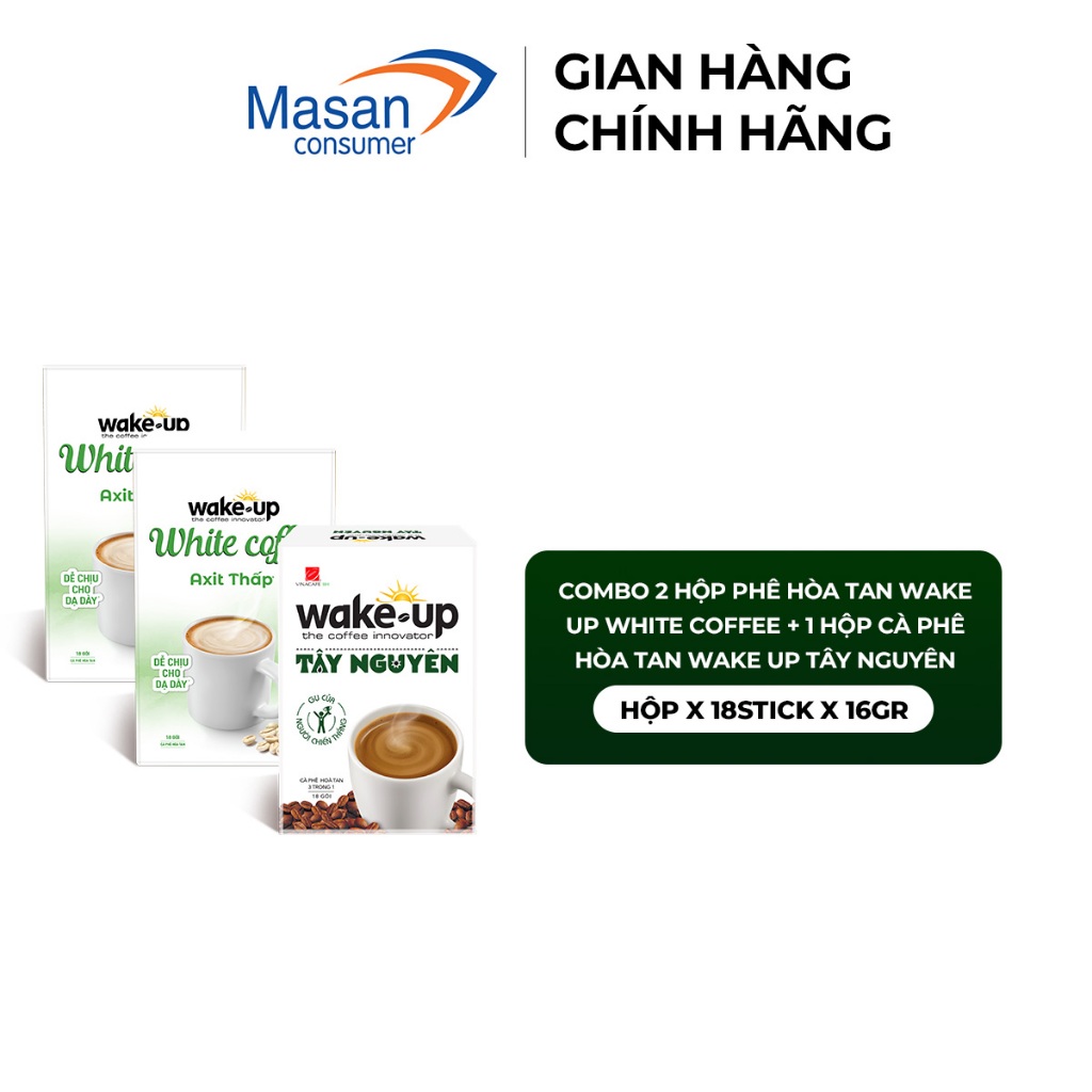 [Chọn loại[ Combo 3 Cà phê hòa tan Wake up hộp x 18stick x 16gr