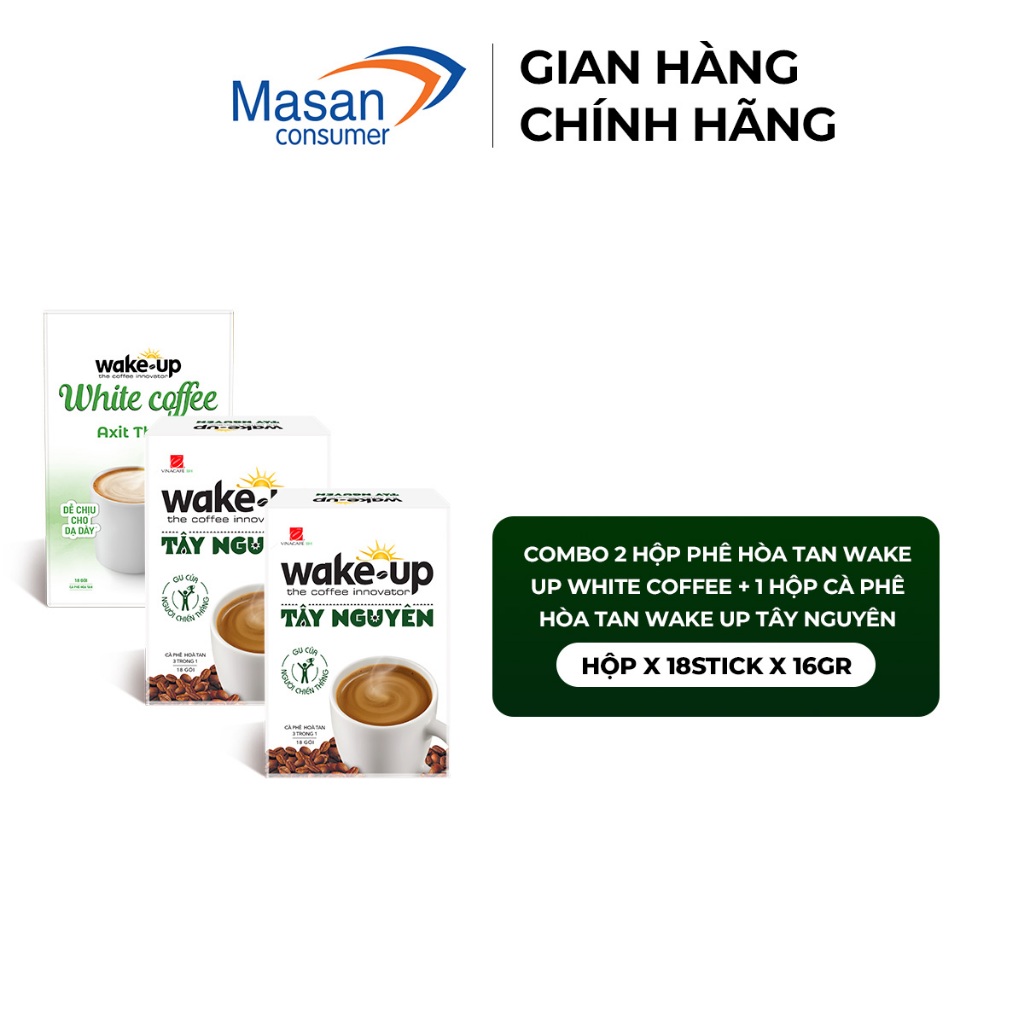 [Chọn loại[ Combo 3 Cà phê hòa tan Wake up hộp x 18stick x 16gr
