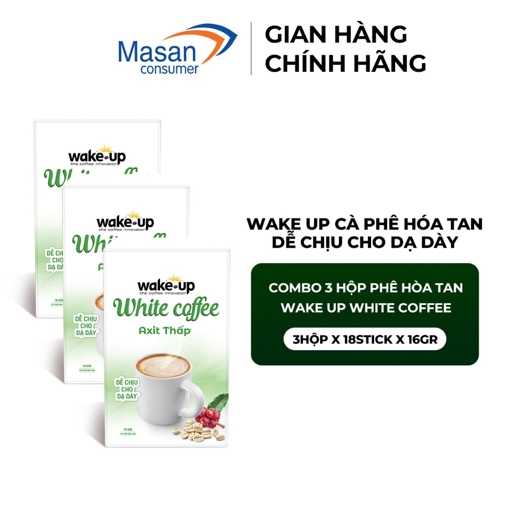[Chọn loại[ Combo 3 Cà phê hòa tan Wake up hộp x 18stick x 16gr