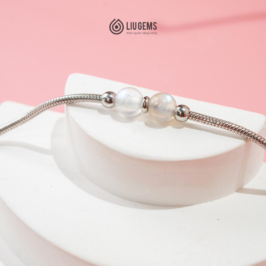 Vòng Tay Thép Không Gỉ 2 Viên Đá Tự Nhiên Liugems Cho Nam Nữ Ý Nghĩa Tích Cực May Mắn VT07