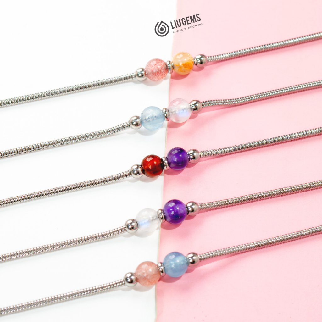 Vòng Tay Thép Không Gỉ 2 Viên Đá Tự Nhiên Liugems Cho Nam Nữ Ý Nghĩa Tích Cực May Mắn VT07